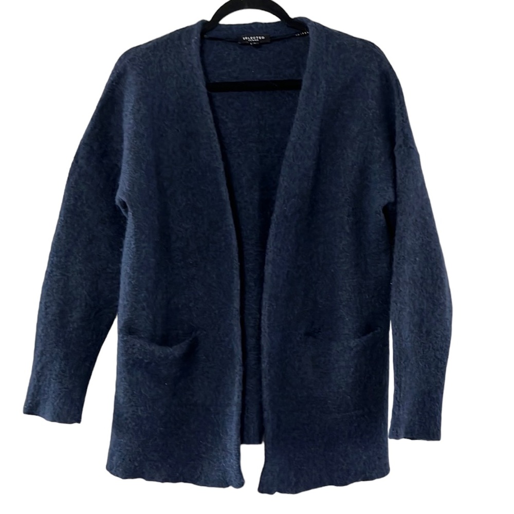 SELECTED FEMME Wool Alpaca Blend Open Cardigan Dark Navy Size Medium - Picture 5 of 7